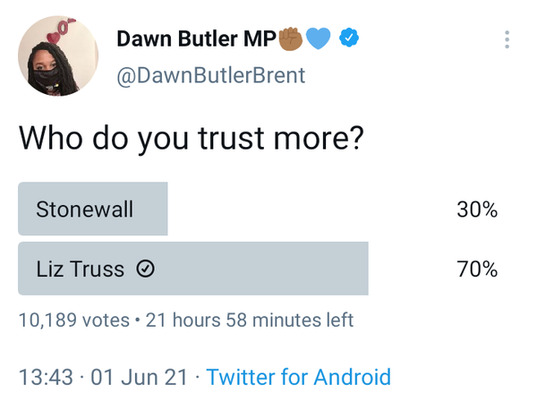 Dawn Butler asks: "who do you trust more: stonewall or Liz truss"?