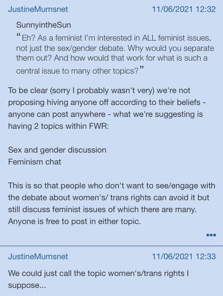 Mumsnet is hiving off sex/gender issues into a sub-forum