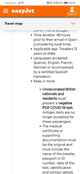 Which Covid test to travel to Spain