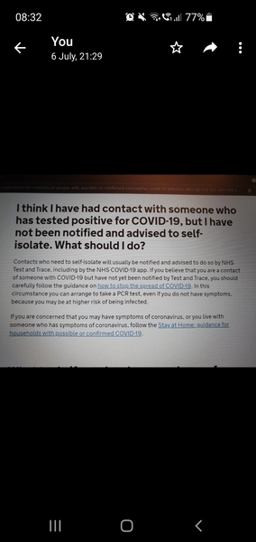 Contact with a positive case but no nhs app