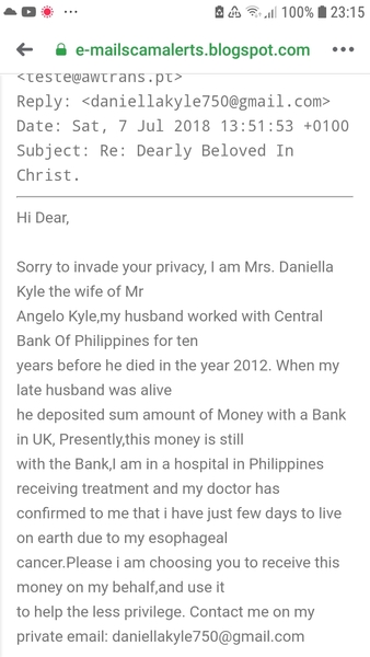 Interesting email I received today