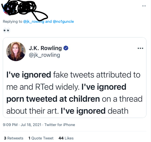 JKR takes on the victim blamers over the pornography tweeted at children