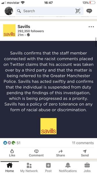 Would you report racism? Re: Savills employee