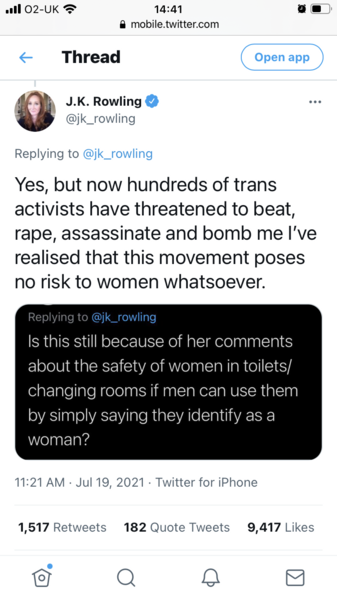 JKR has tweeted. Supporting Milli Hill.