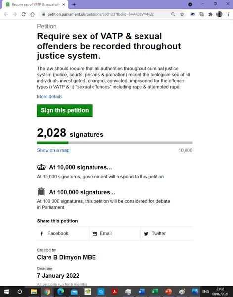 Petition Parliament for Sex to be recorded for all Violent & Sexual Offenders throughout CJS