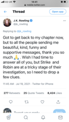 JKR has tweeted. Supporting Milli Hill.
