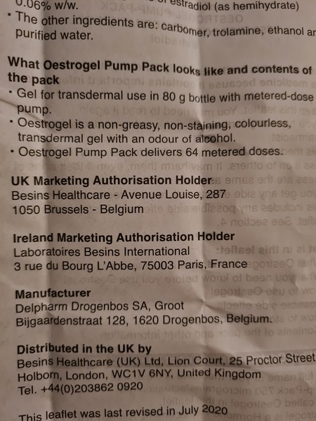 30 pumps only for use in Oestrogel bottle?