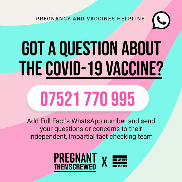 New helpline from Pregnant then Screwed about the vaccine and pregnancy