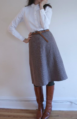 Knee length skirt with knee length boots