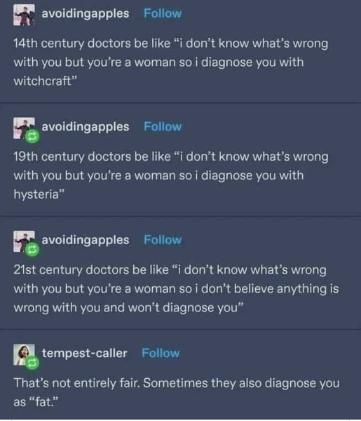 To think gynaecologist  was a bit harsh ? ***title edited to add a trigger warning for content that might affect those with eating disorders***
