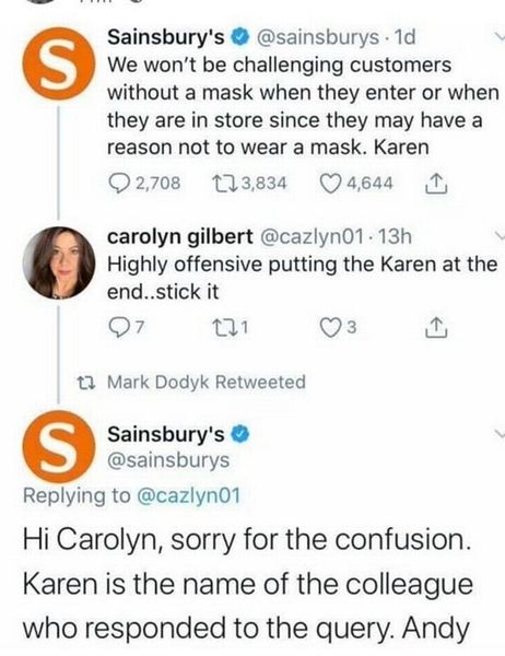 Am I being unreasonable to think Sainsbury's is calling someone a Karen?