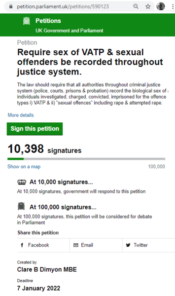 Petition Parliament for Sex to be recorded for all Violent & Sexual Offenders throughout CJS