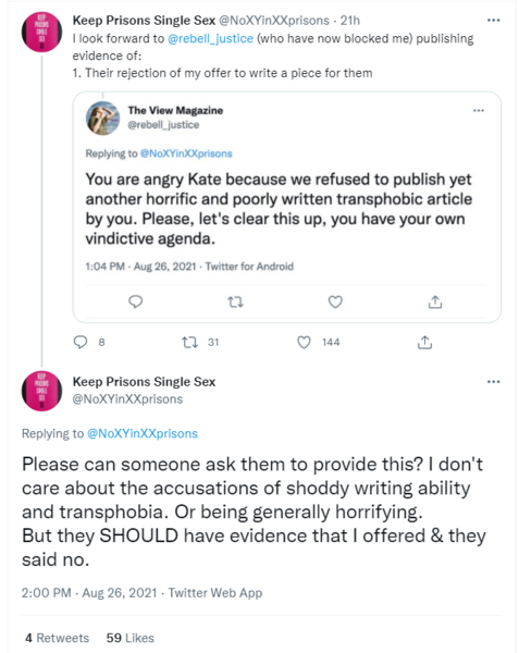 View magazine denounces Sara Jane Baker's incitement and violence against women