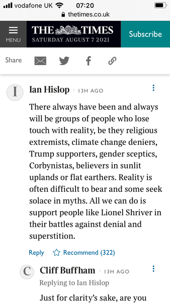 Lionel Shriver in the Times