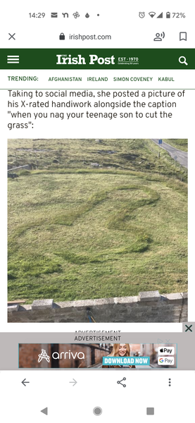 Husband huffing over cutting grass