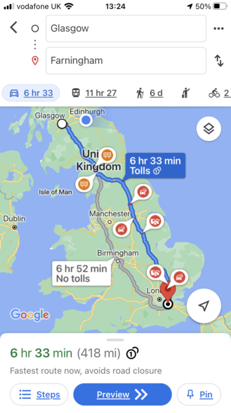 Driving from London to Scotland