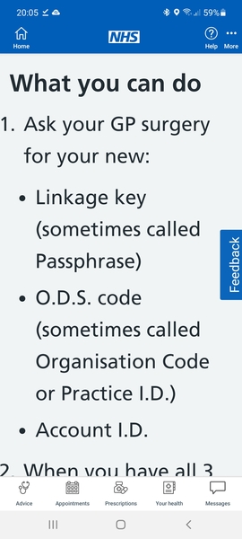 Can't currently access NHS app as moved surgery