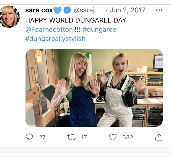 Sara Cox - black dungarees anyone know where they are fro
