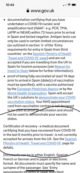 Is Spain accepting Recovery Certificates? Mixed info online