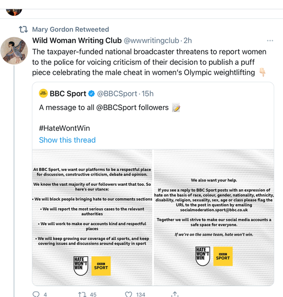BBC prepared to block/report Twitter users for 'hate' after being called out on Hubbard reporting.