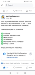 Northern Ireland - vaccination for 16 year olds acceptable forms of identification