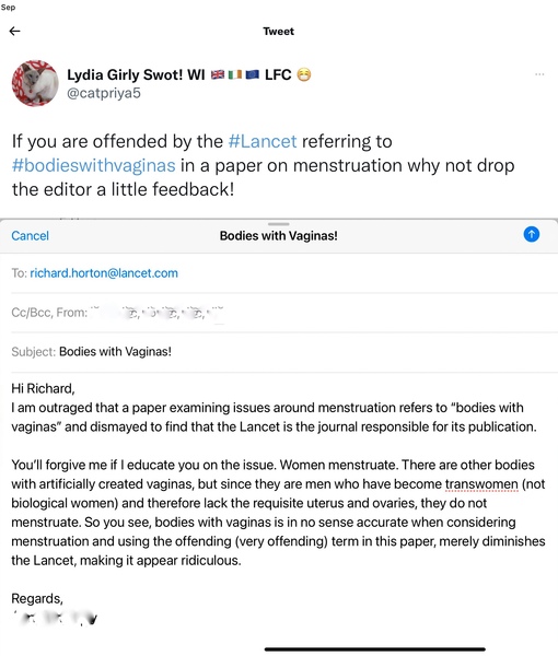The lancet on periods “bodies with vaginas”