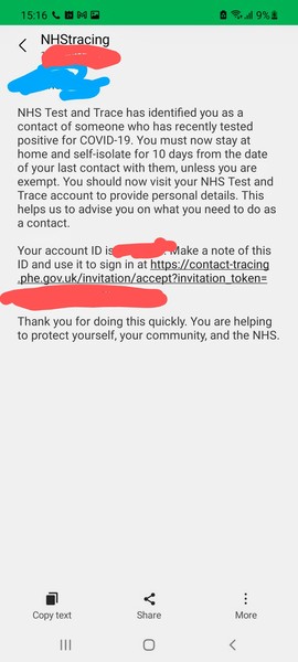 This is a spam text telling me to self isolate isn't it?