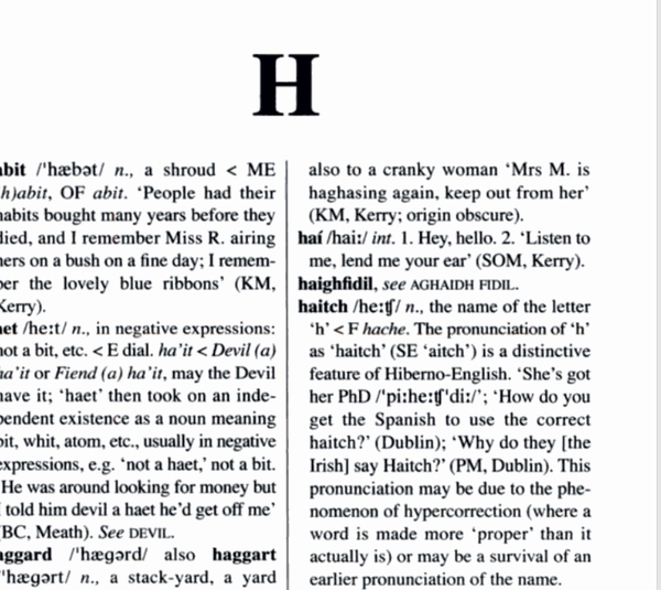 Saying haitch.