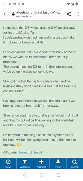 Meeting for breakfast - Which of us is being unreasonable.