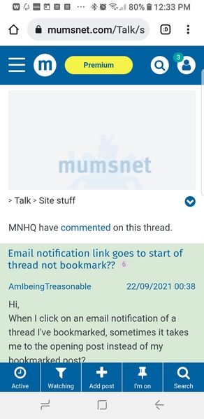 Email notification link goes to start of thread not bookmark??