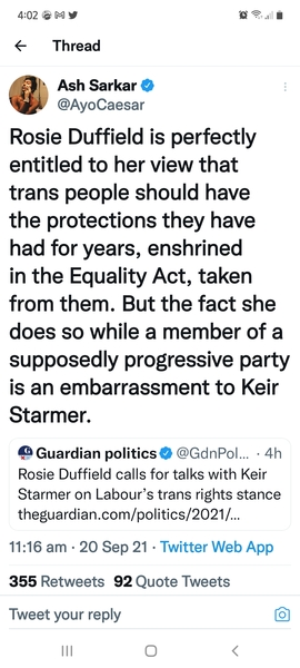 Ash Sakur outright lying about Rosie Duffield now.