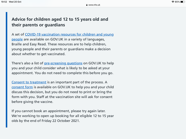 What is the info re vaccinating secondary students over half term?