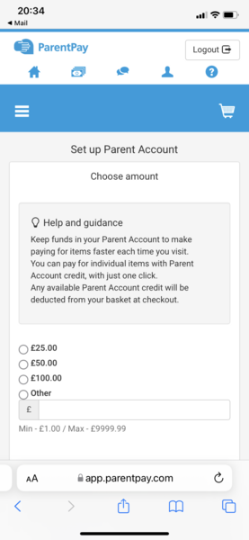 To only pay for school dinners when I get a text from the school?