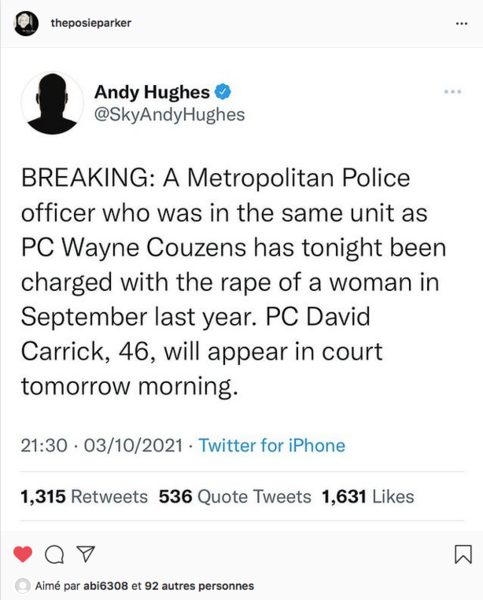 Police officer in Couzens' unit charged with rape