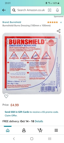 Burnt hand hurts as soon as it's out of cold water