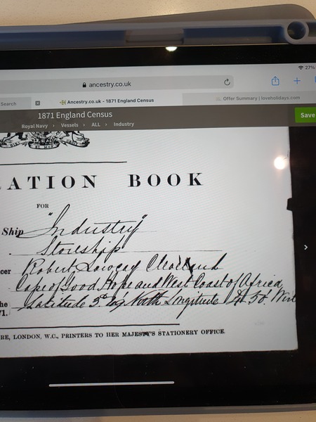 Location of a ship in the 1871 census - latitude and longitude