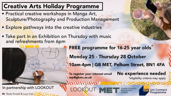 Brighton: Creative Arts half-term programme / ages 16-25.