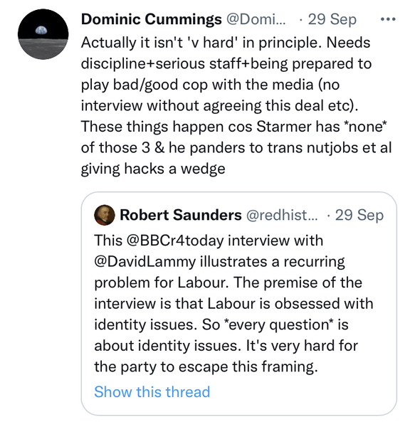 Dominic Cummings tweet