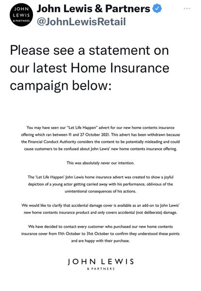 The  John Lewis advert for home insurance