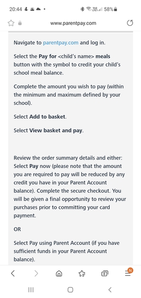 To only pay for school dinners when I get a text from the school?