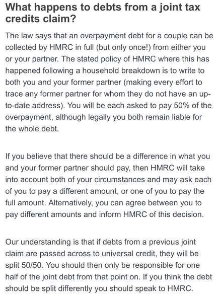 Tax Credit overpayment in joint names. Please read