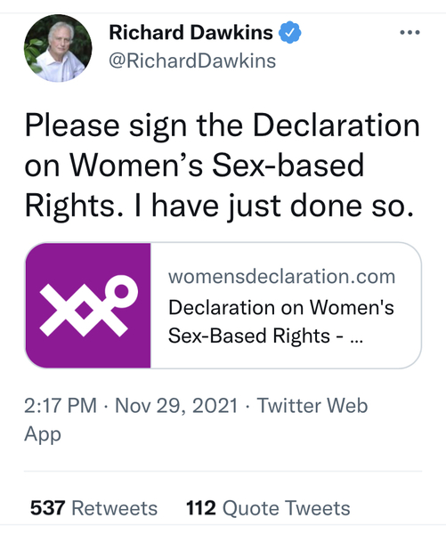 Dawkins tweets support for Kathleen Stock
