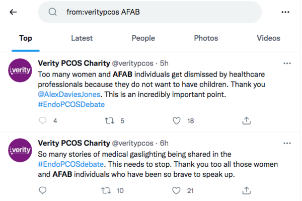 PCOS charity - let's play spot the difference between these tweets