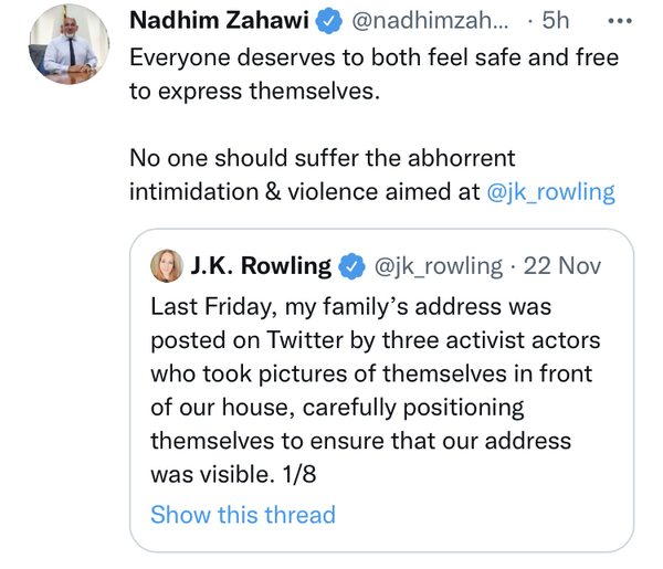 JK Rowling tweeting now about 3 actors who revealed her home address on Twitter