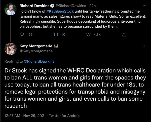 Richard Dawkins signs Womens Declaration on Sex Based Rights!