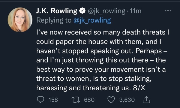 JK Rowling tweeting now about 3 actors who revealed her home address on Twitter