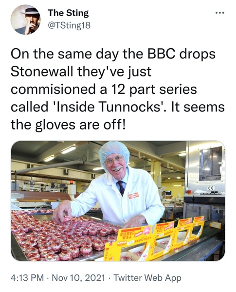 PLEASE be true - on the day BBC drops Stonewall they announce 12 part 'Inside Tunnocks' series 🤞🤞🤞