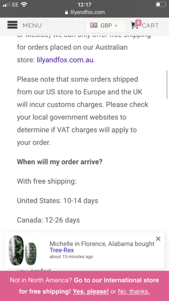 Lily and Fox nail wraps customs cost