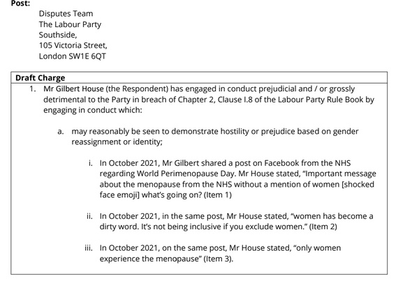 Labour member suspended for saying only women go through menopause