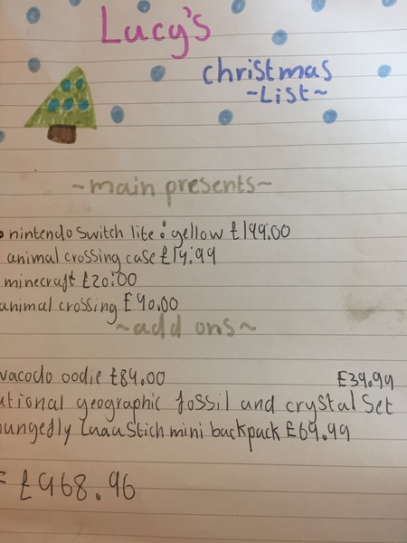 My kid has just given me the most epic Christmas list